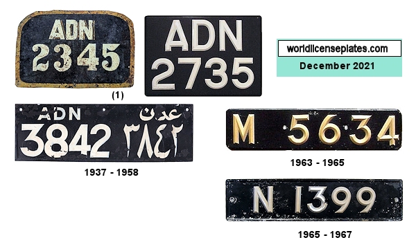 Aden Colony (1937 - 1967) license plates