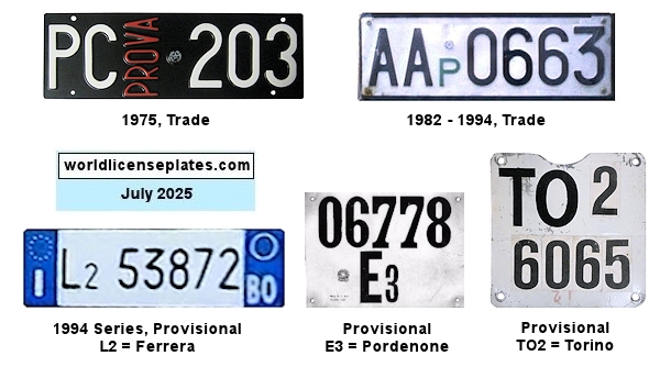 Provisional, Test, Trade license plates