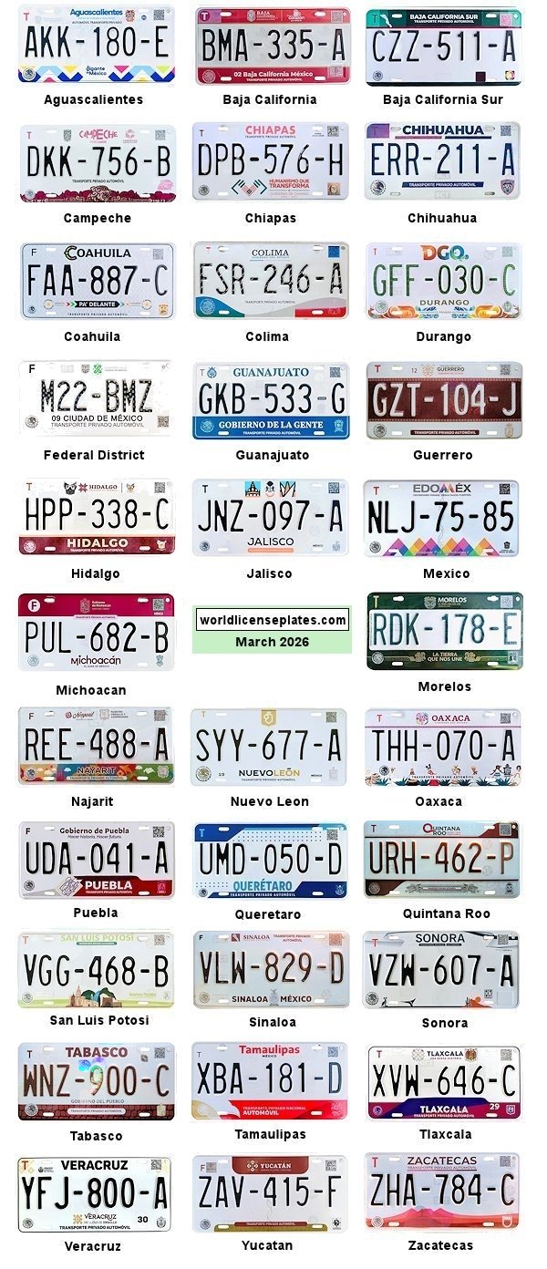 States and Distrito Féderal license plates
