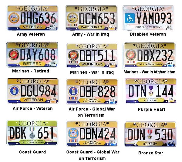 Military Related license plates