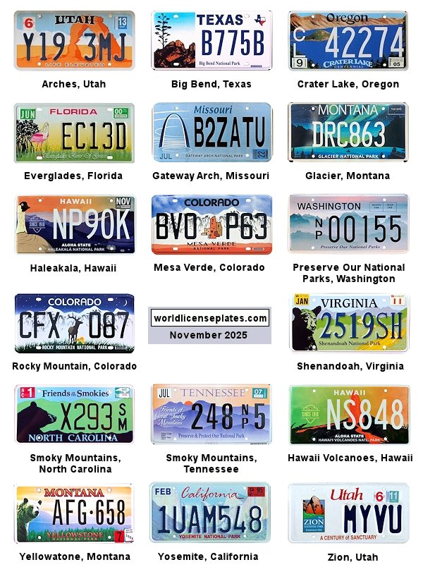 Special Interest National Park Plates license plates