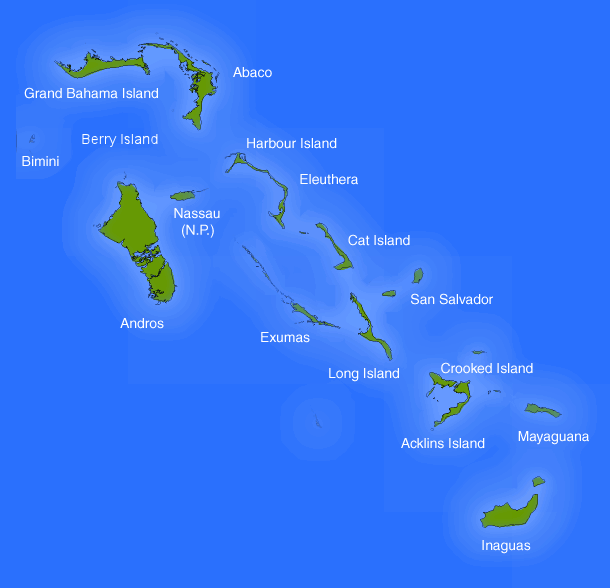 Map of BAHAMAS - Islands and Districts